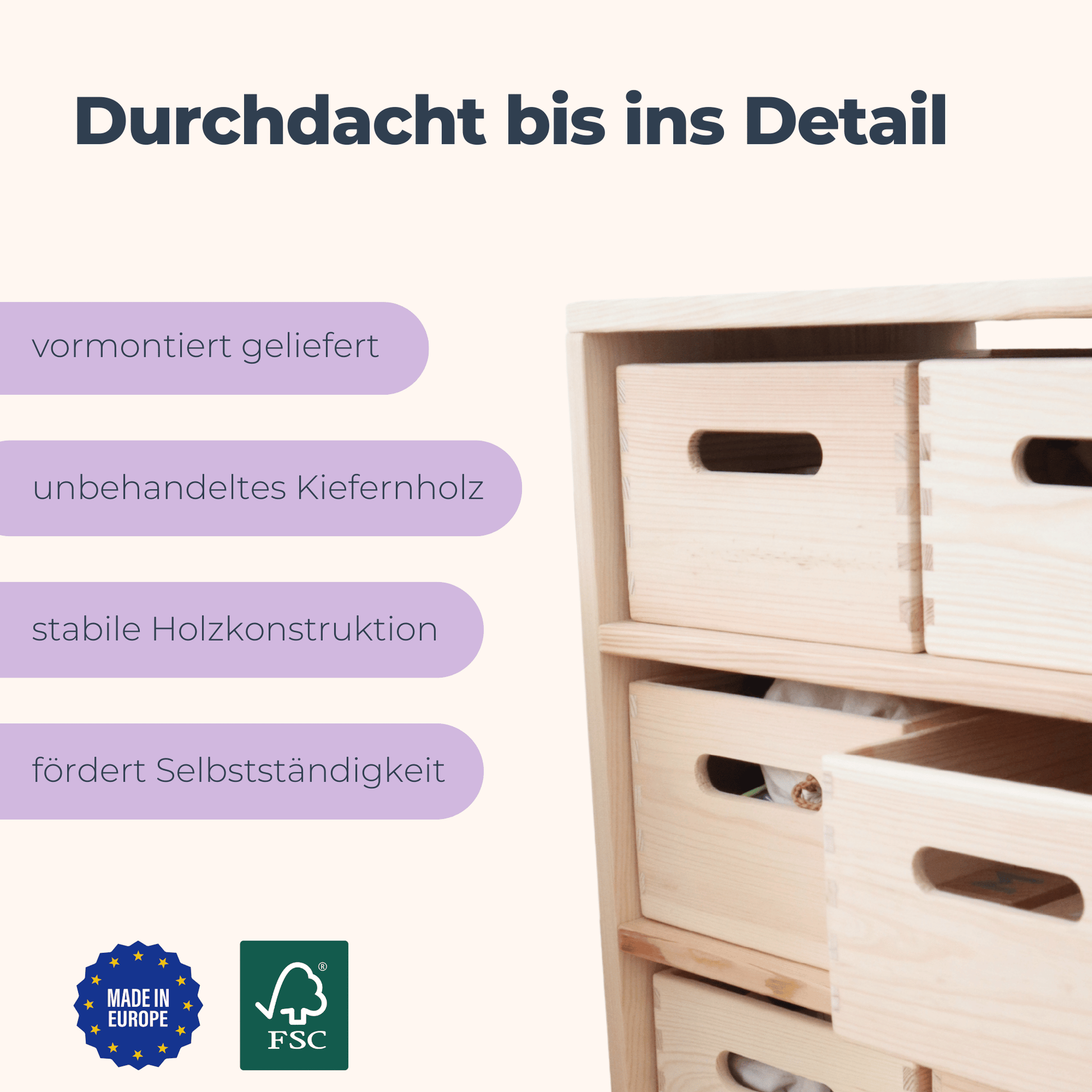 Spielzeugregal aus Holz mit 6 Kisten – Montessori-Regal | SHELF