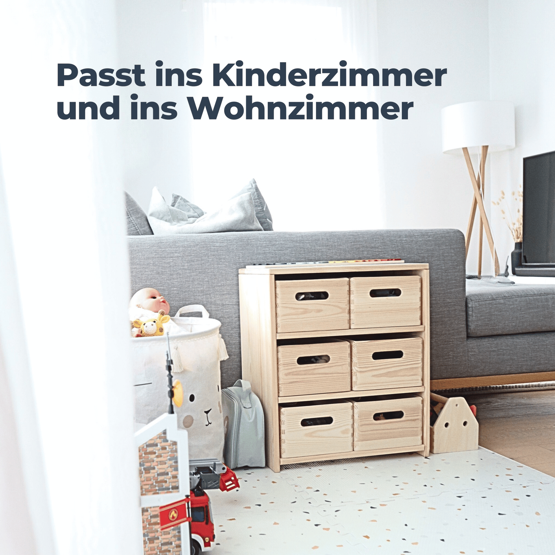 Spielzeugregal aus Holz mit 6 Kisten – Montessori-Regal | SHELF