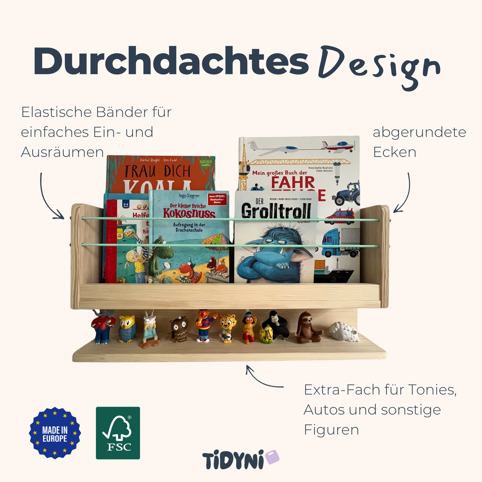 Wand-Bücherregal „TIDYNI Stage“ fürs Kinderzimmer mit Zusatzfach für Tonies etc.
