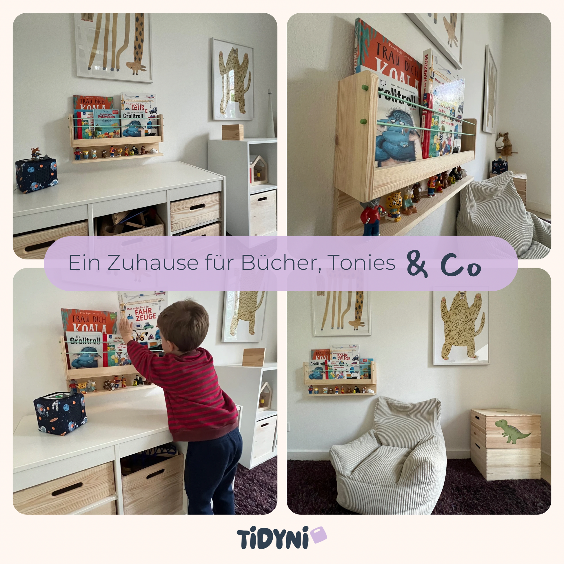 Wand-Bücherregal „TIDYNI Stage“ fürs Kinderzimmer mit Zusatzfach für Tonies etc.