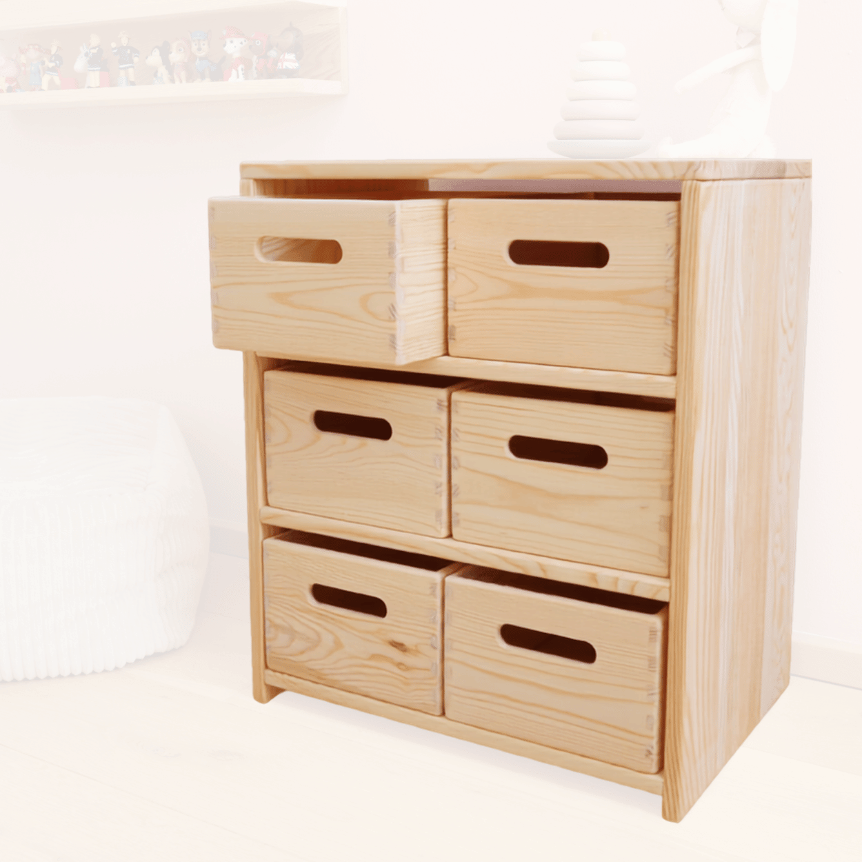 Kinderregal mit 6 Boxen aus Holz | Spielzeugregal SHELF