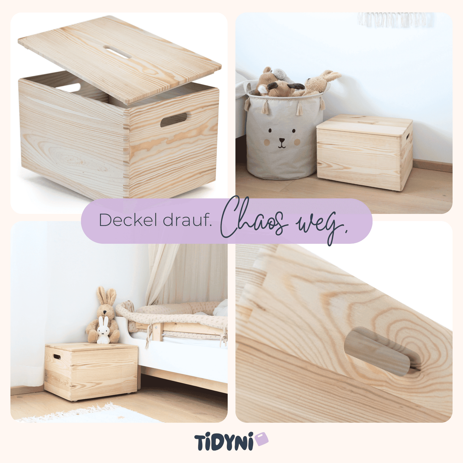 TIDYNI Box – Spielzeugkiste aus Holz mit Deckel
