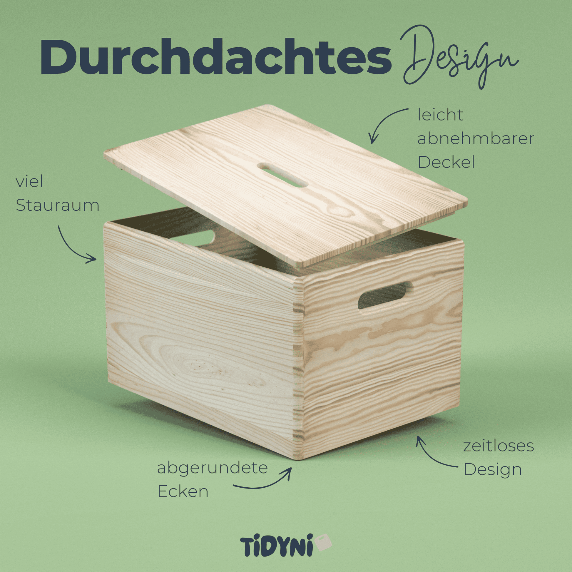 TIDYNI Box – Spielzeugkiste aus Holz mit Deckel
