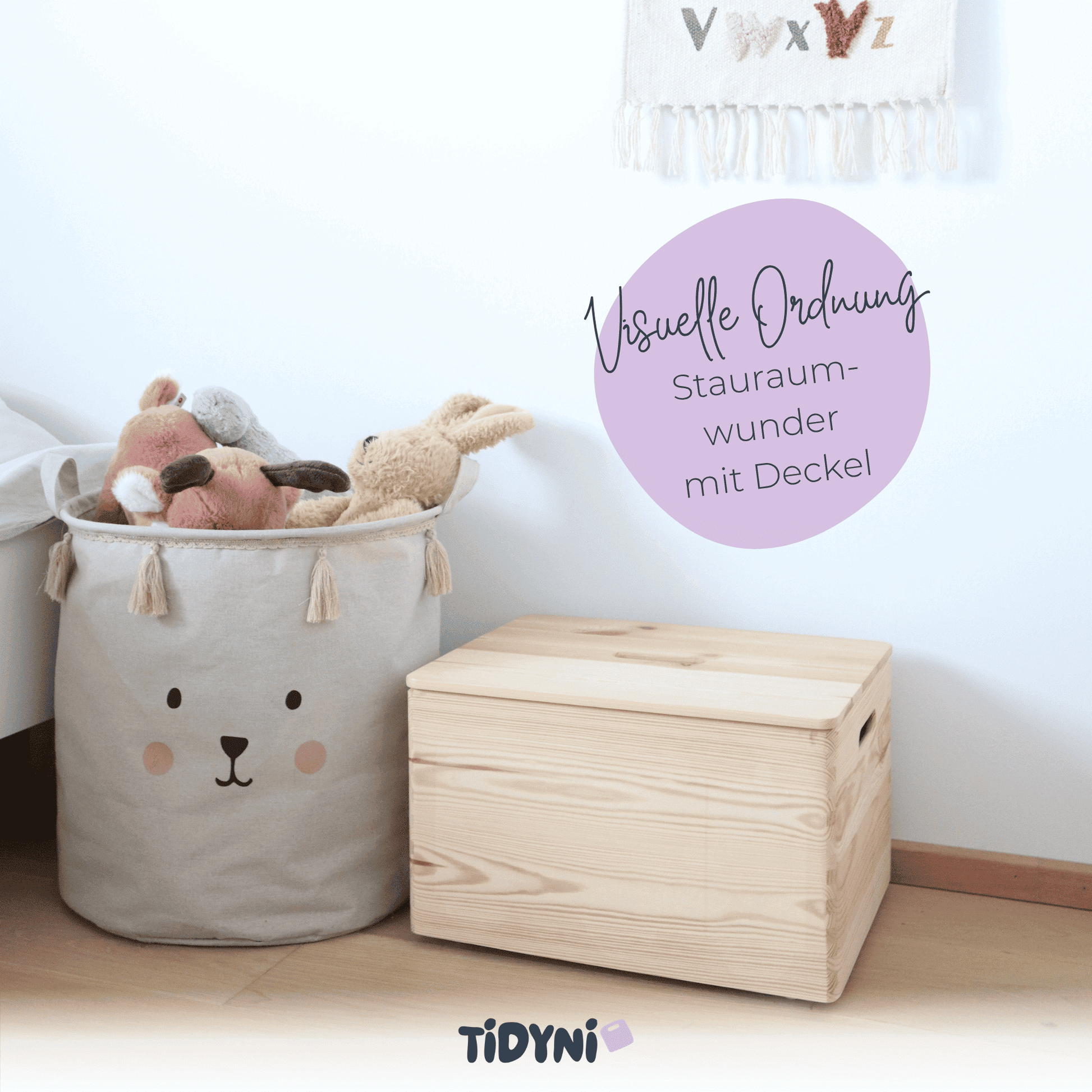 TIDYNI Box – Spielzeugkiste aus Holz mit Deckel