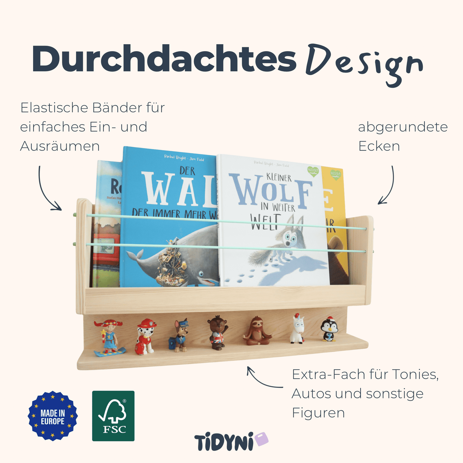 Wand-Bücherregal „TIDYNI Stage“ fürs Kinderzimmer mit Zusatzfach für Tonies etc.