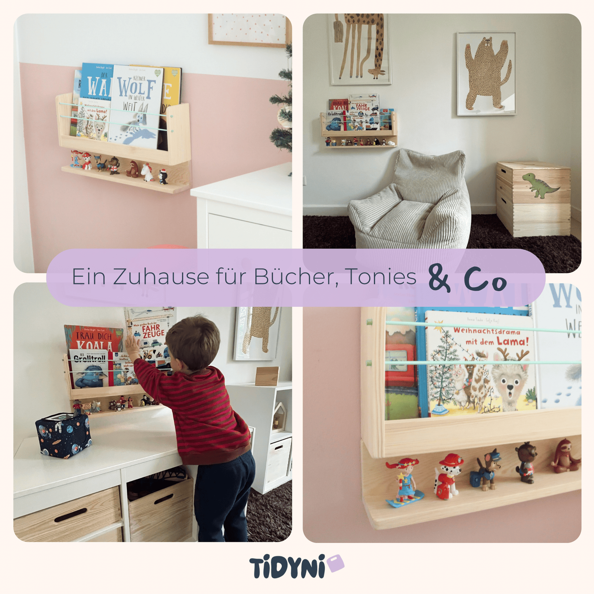 Wand-Bücherregal „TIDYNI Stage“ fürs Kinderzimmer mit Zusatzfach für Tonies etc.
